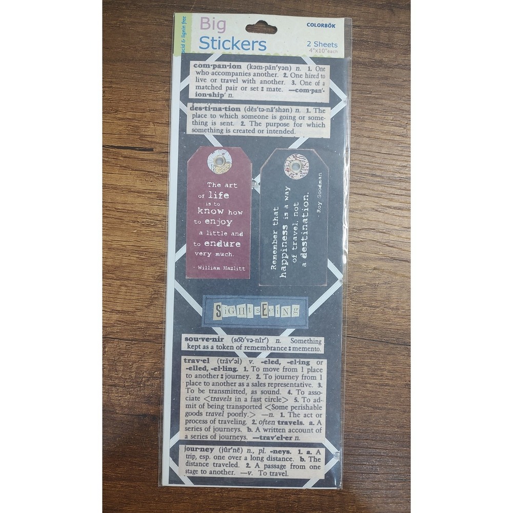 NOS Colorbök Big Stickers Travel Phrase Stickers 2 Full Sheets Sealed Scrapbook